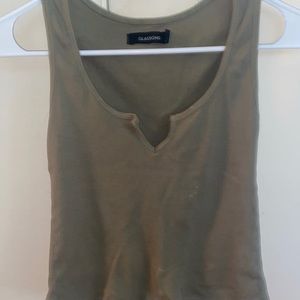 Army green cropped tank top with v cut out of neckline